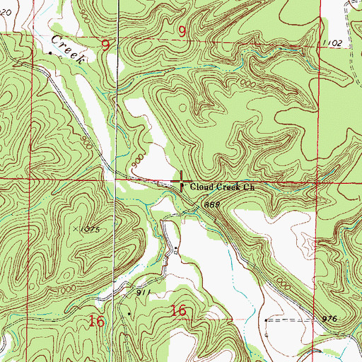 Topographic Map of Cloud Creek Church, OK