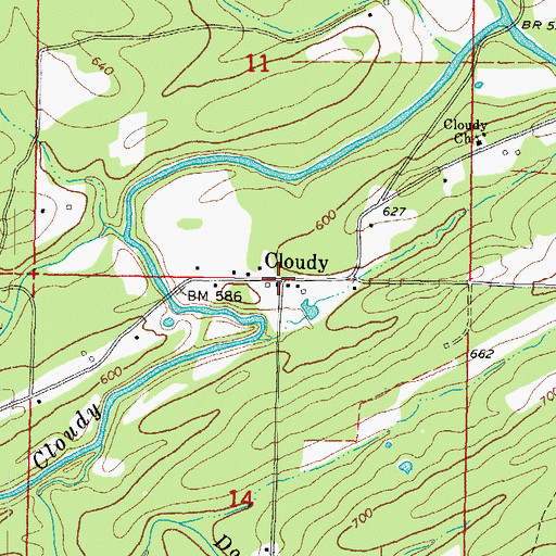 Topographic Map of Cloudy, OK