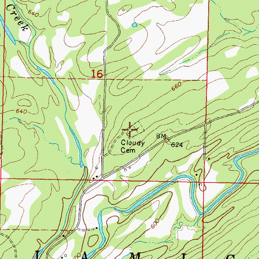 Topographic Map of Cloudy Cemetery, OK