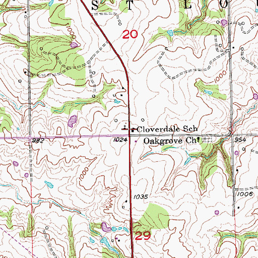 Topographic Map of Cloverdale School, OK