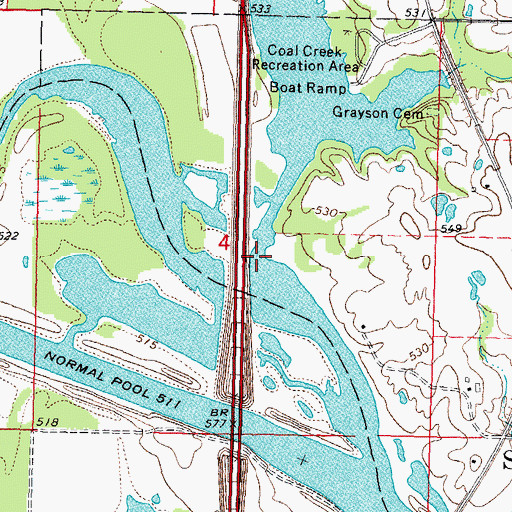 Topographic Map of Coal Creek, OK