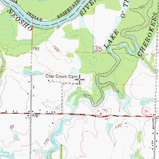 Topographic Map of Coal Creek Cemetery, OK