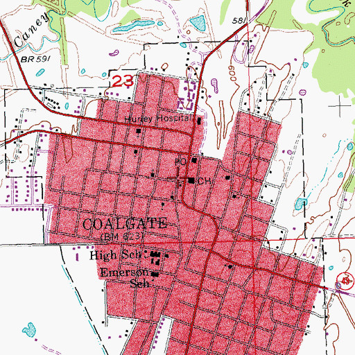Topographic Map of Coalgate, OK
