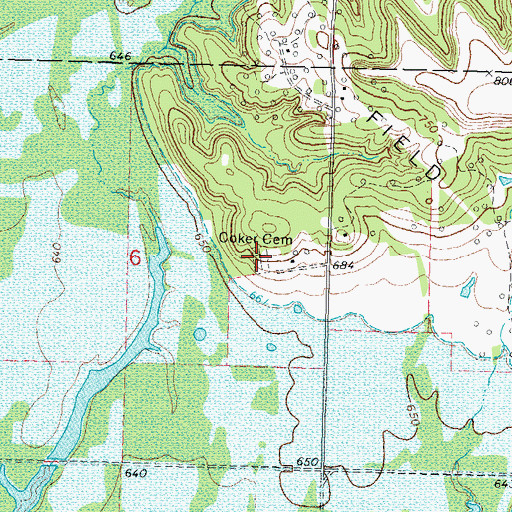 Topographic Map of Coker Cemetery, OK