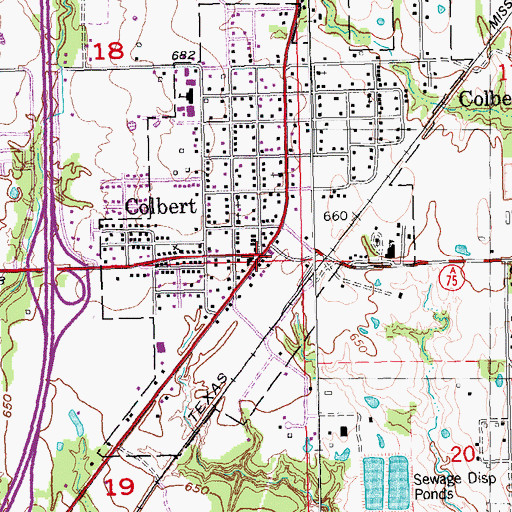 Topographic Map of Colbert, OK