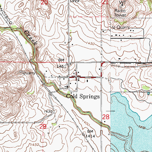 Topographic Map of Cold Springs, OK