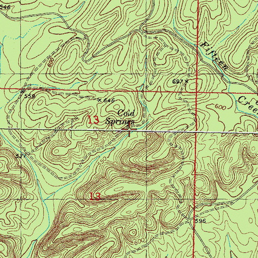 Topographic Map of Cold Springs, OK