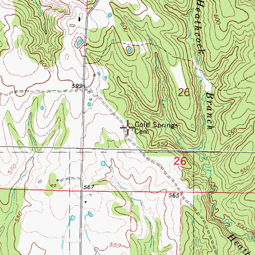 Topographic Map of Cold Springs Cemetery, OK