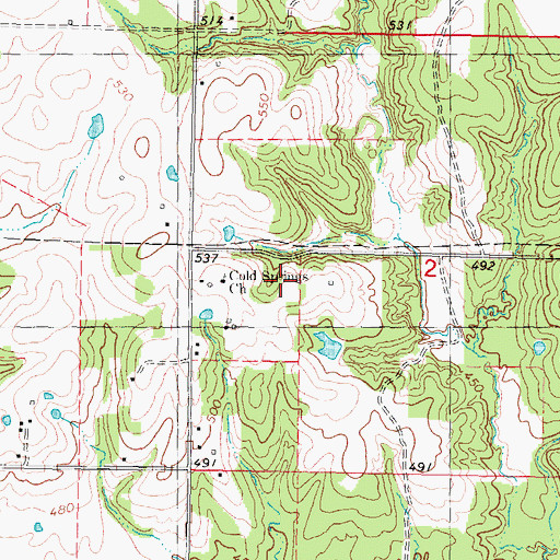 Topographic Map of Cold Springs Church, OK