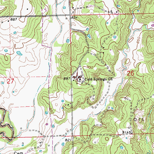 Topographic Map of Cold Springs Church, OK