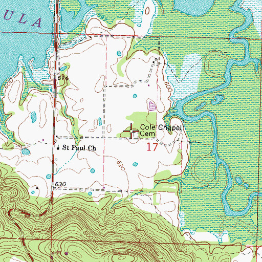 Topographic Map of Cole Chapel Cemetery, OK