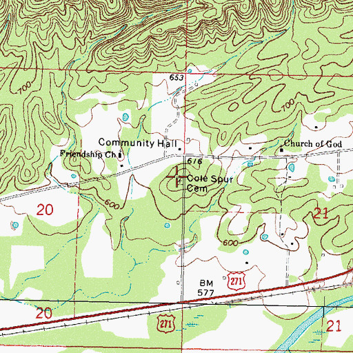 Topographic Map of Cole Spur Cemetery, OK