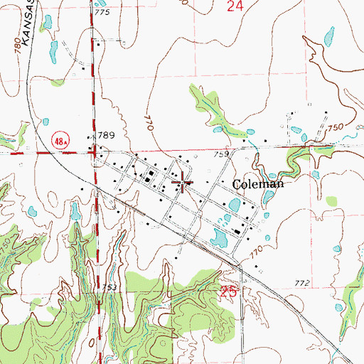 Topographic Map of Coleman, OK