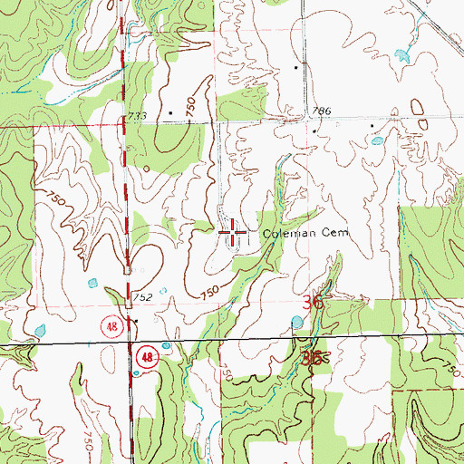 Topographic Map of Coleman Cemetery, OK