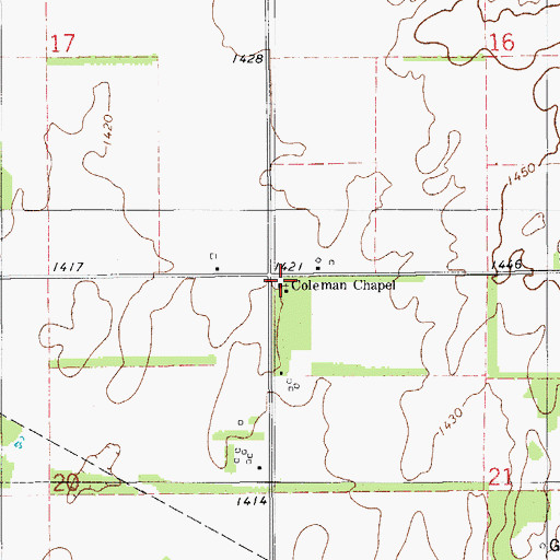 Topographic Map of Coleman Chapel, OK