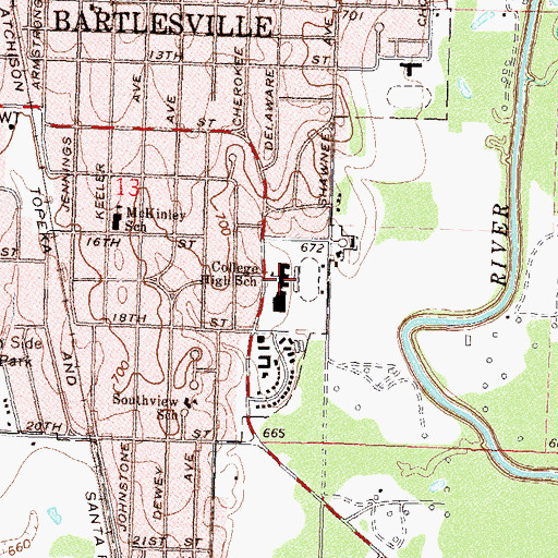 Topographic Map of Bartlesville High School, OK