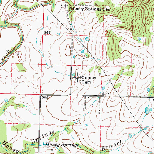 Topographic Map of Combs Cemetery, OK