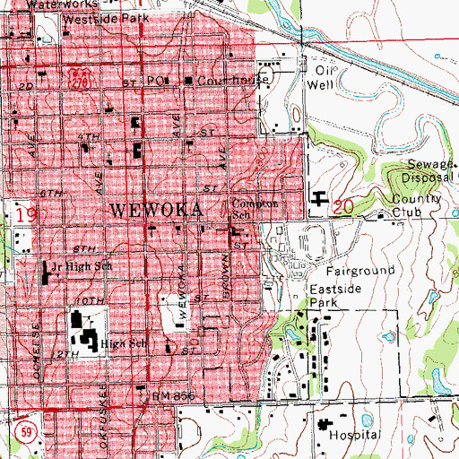 Topographic Map of Compton School, OK