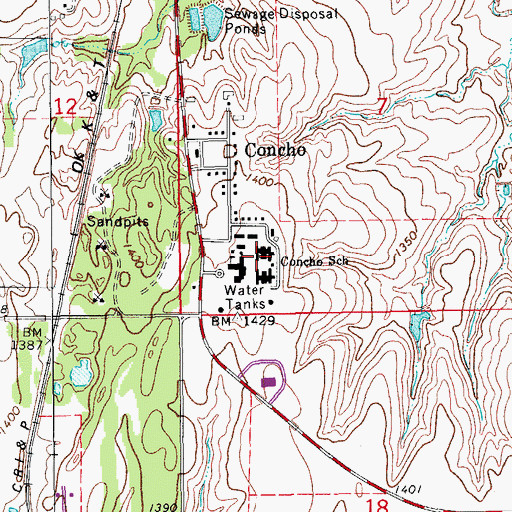 Topographic Map of Concho School, OK