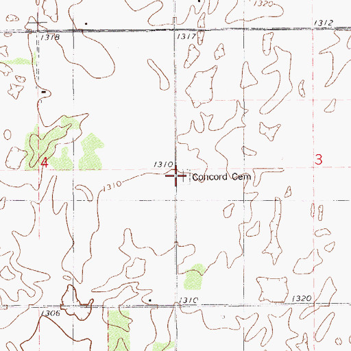 Topographic Map of Concord Cemetery, OK