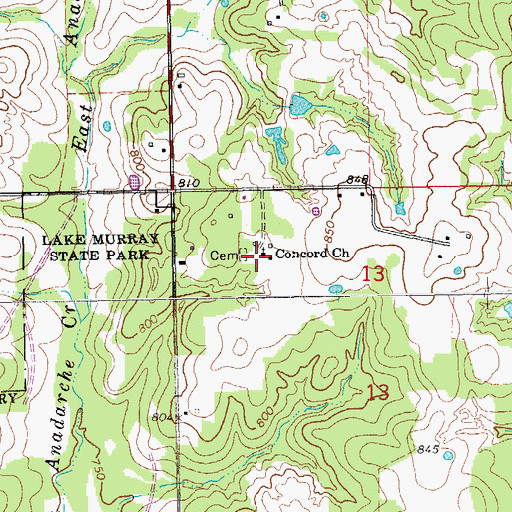 Topographic Map of Concord Church, OK
