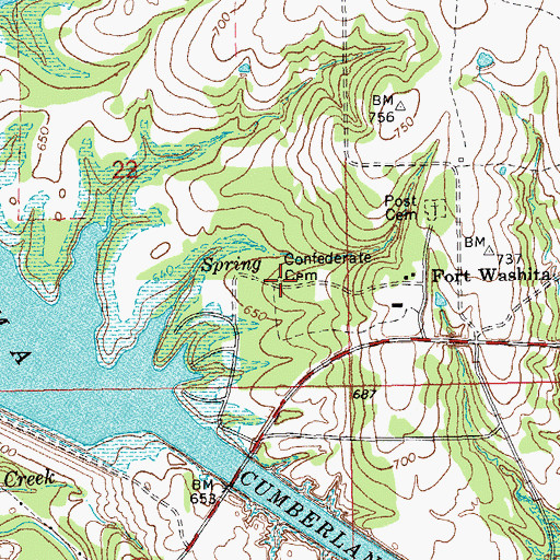 Topographic Map of Confederate Cemetery, OK