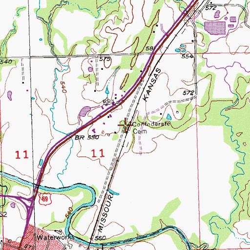 Topographic Map of Confederate Cemetery, OK