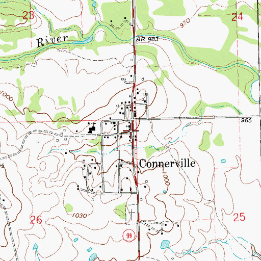 Topographic Map of Connerville, OK