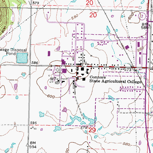 Topographic Map of Connors State College, OK