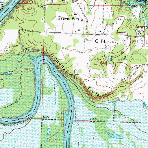 Topographic Map of Coodys Bluff, OK
