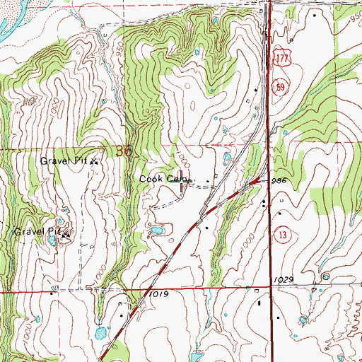 Topographic Map of Cook Cemetery, OK