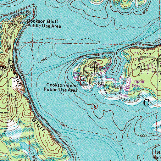 Topographic Map of Cookson Bend Public Use Area, OK