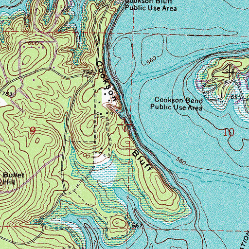 Topographic Map of Cookson Bluff, OK