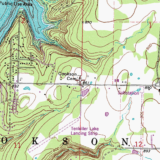Topographic Map of Cookson Cemetery, OK