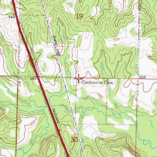 Topographic Map of Cooksville Cemetery, OK