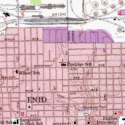 Topographic Map of Coolidge Elementary School, OK