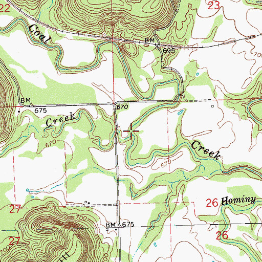 Topographic Map of Coon Creek, OK