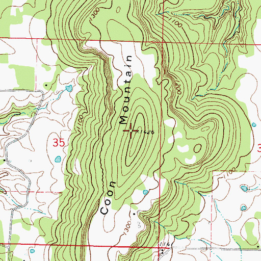 Topographic Map of Coon Mountain, OK