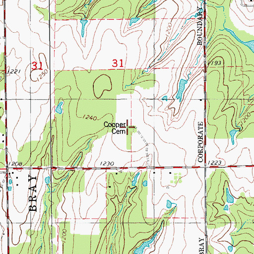 Topographic Map of Cooper Cemetery, OK