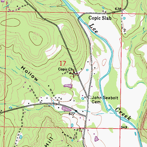 Topographic Map of Copic Church, OK