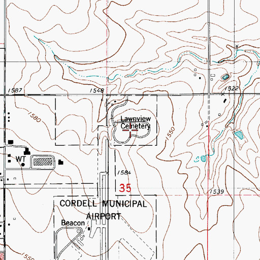 Topographic Map of Cordell Cemetery, OK