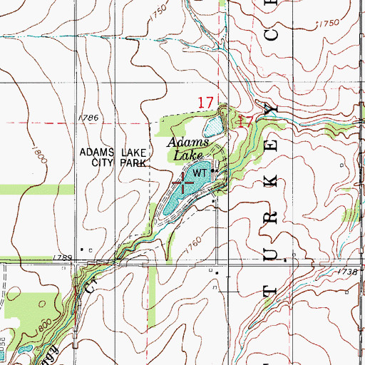 Topographic Map of Adams Lake, OK