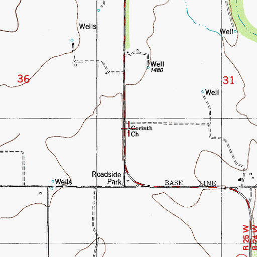 Topographic Map of Corinth Church, OK