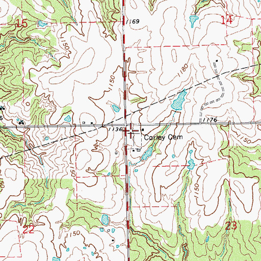 Topographic Map of Corley Cemetery, OK