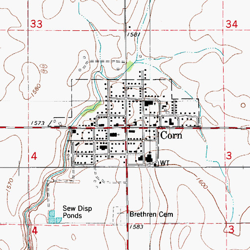 Topographic Map of Corn, OK
