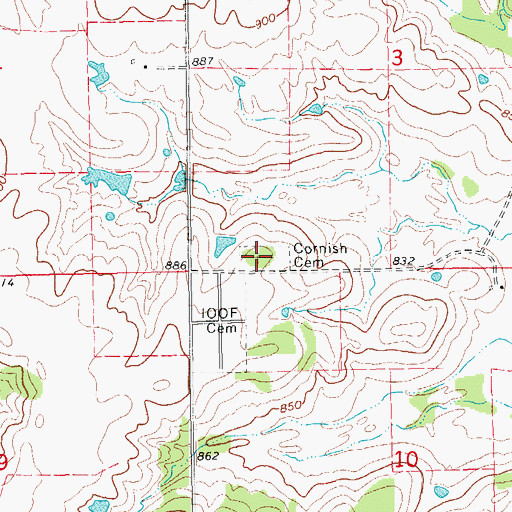 Topographic Map of Cornish Cemetery, OK