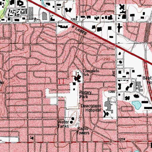 Topographic Map of Coronado Heights Elementary School, OK