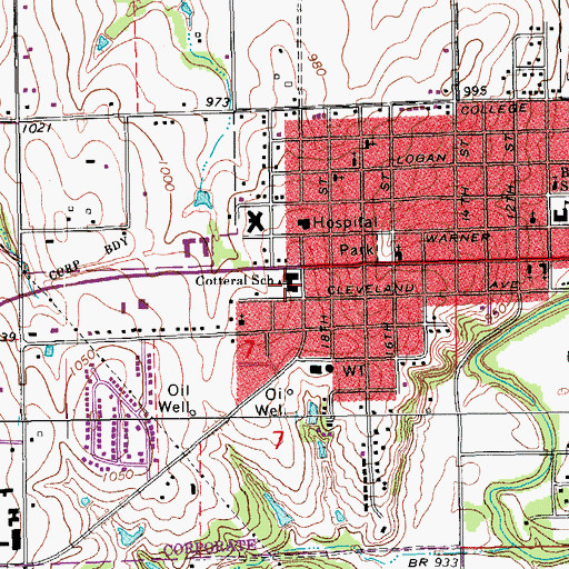 Topographic Map of Cotteral Elementary School, OK