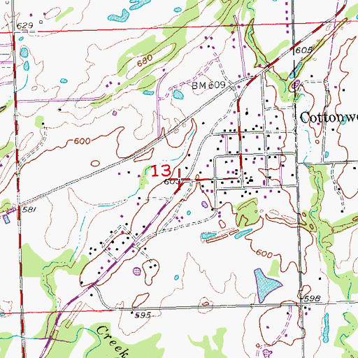 Topographic Map of Cottonwood, OK