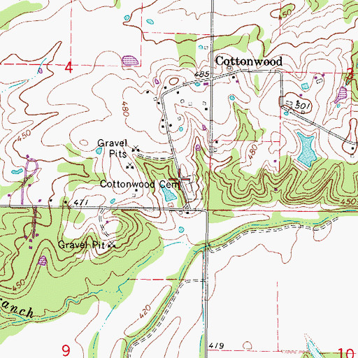 Topographic Map of Cottonwood Cemetery, OK